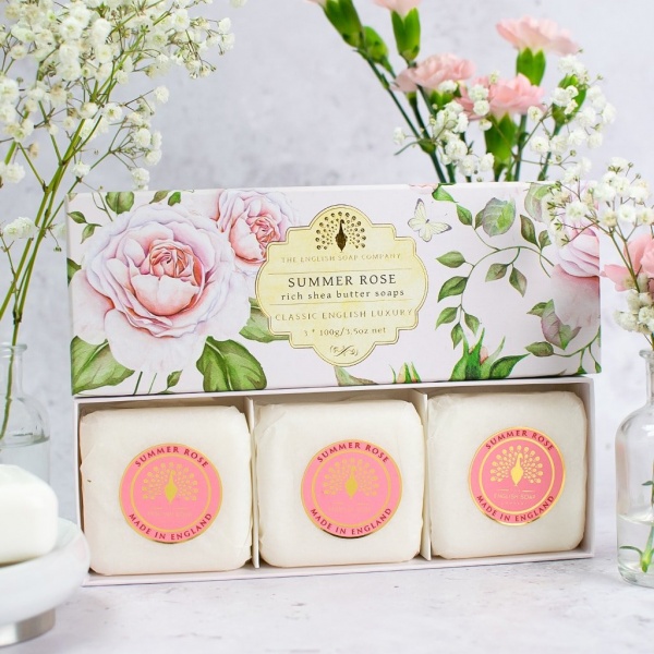 The English Soap Company Summer Rose -  3 x 100 g Hand Soap Gift Box